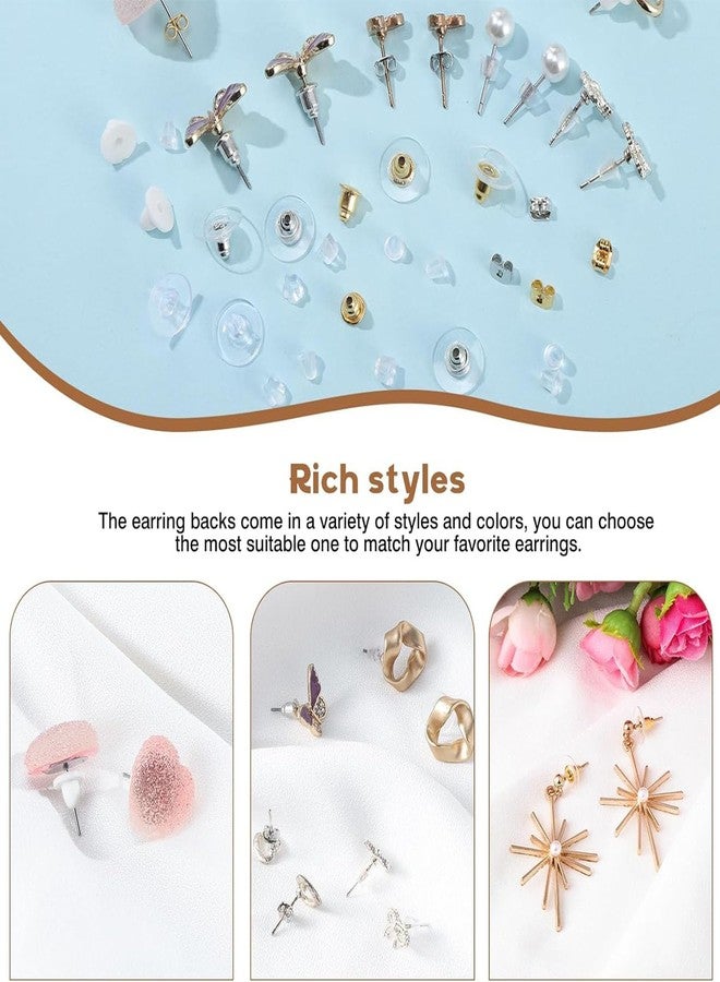Gozaqe Earring Backs for Ear Studs,600Pcs 12 Styles Clear Earrings Metal Rubber Silicone Earring Backs,Universal Fit for Most Ear Piercings(with Storage Box) - Image 2
